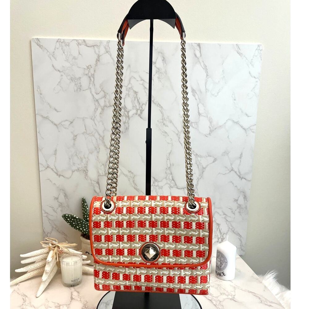 Kate Spade Small Flap Natalie Straw Leather Coral Shoulder Crossbody NWOT - Picture 3 of 10
